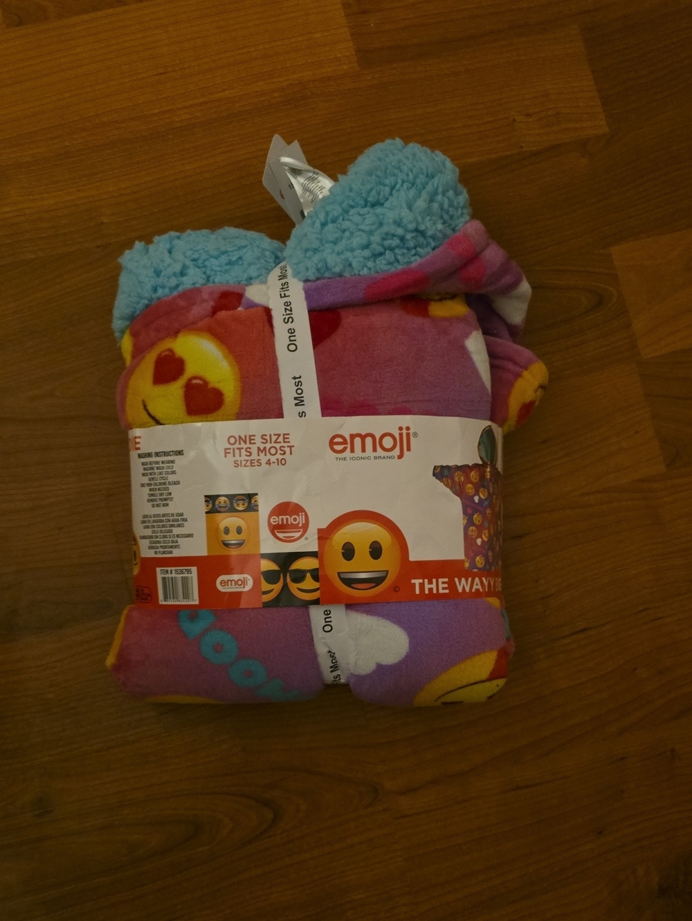 Emoji Kids Pink & Blue Fleece Pajama Blanket Hoodie - One Size